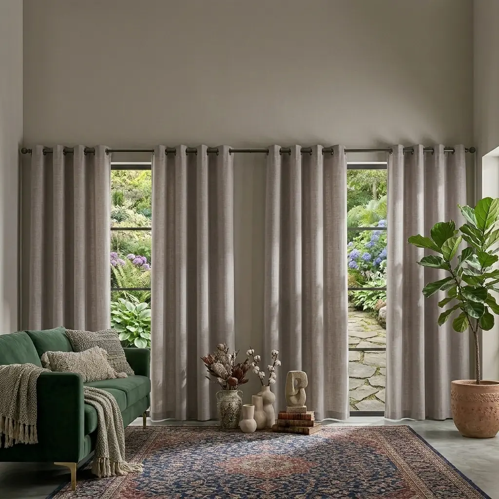 4-Panel Linen Polyester Blackout Darkening Curtains - Opaque Thermal Insulated Anti Draft Grommet Drapes, Stain Resistant, Wash Free, Waterproof Ease, Easy Install House Decor for Living Room, Classroom