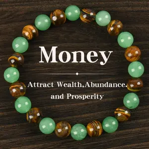 1pc Arpurraina Money Attraction Bracelet with Green Aventurine & Tiger Eye - encouragement gift fashion artificial bracelet of the day Colorblock Beaded Crystal Bracelet,Handmade Beaded Bracelet, Encouragement Bracelet Gift