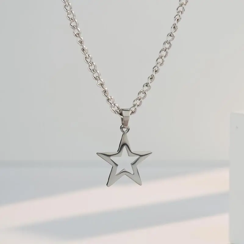 Titanium Star Statement Dangle Necklace - Edgy, Bold Silhouette, Polished Finish, Sleek Design, Nostalgic, Captivating Daily Jewelry, Durable, Lightweight Unique Star Pendant for 2000 Fashion Looks, Star Necklaces