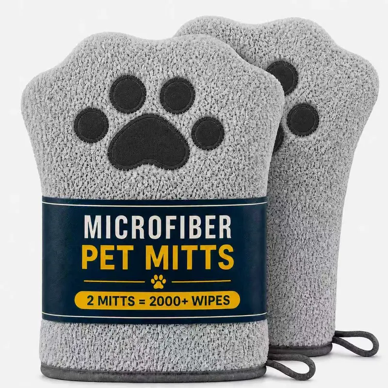 Microfiber Grooming Mitt for Cats & Dogs, 10X Cheaper Than Pet Wipes, Ultra-Soft Double-Sided, 100+ Times Machine Washable for Bathing & Drying, Grey, 2 Pack