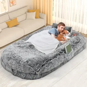 YITAHOME Human and Dog Bed, 79"x43", Extra Large Memory Foam Dog Bed for Adults, Children and Pets with Blanket and Pillow, Washable Fur Cover, Grey Color