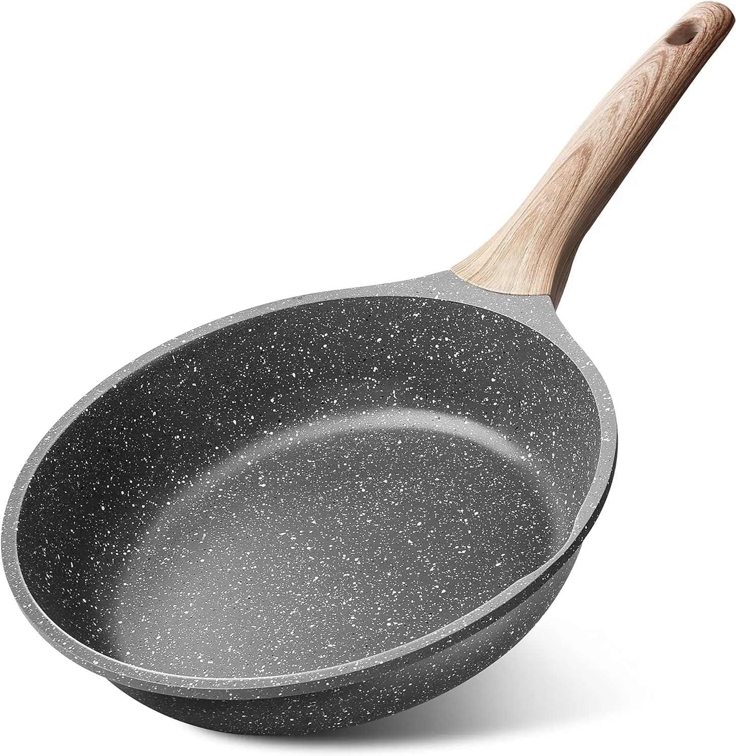 Caannasweis 9.5-Inch Nonstick Granite Frying Pan, PFOA-Free Omelette Skillet, Induction Compatible Stone Cookware for Chefs, Gray