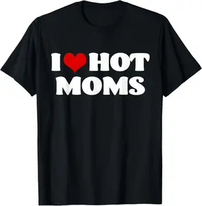 100% Cotton Fashion Garment I Love Hot Moms Tshirt Red Heart Hot Mother Tee Shirts T-Shirt