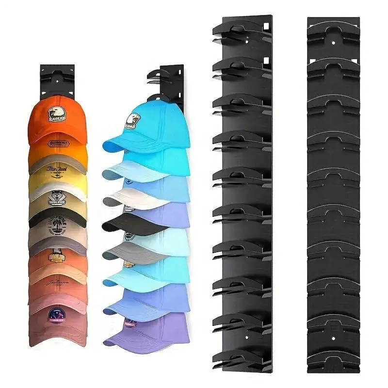 Baseball cap organizer 2-pack, featuring a strong adhesive wall-mounted hat rack that can hold up to 20 hats, cabinet door hat hanger, multi-layer hat storage, two installation methods (black) adjustable multi-layer wall.