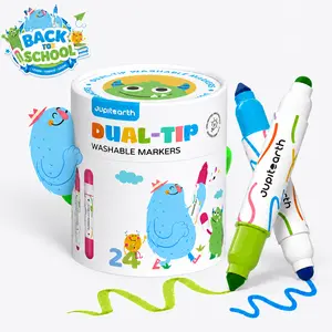【Deals For You Days】JUPITEARTH Jumbo Washable Markers for Toddlers Easy Grip, 24/12 Colors Dual-Tip Non-Toxic Skin-Friendly Cone Tip Art Markers for Kids Back to School Shopping Dual Tip Pens Coloring Supplies