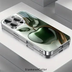 Green gold Apple elegant decorative pattern glass mobile phone case for iPhone Air 17 16 Pro Max 15 14 PLUS 13 12 11 mobile phone case, non-slip, lightweight, trendy design, unisex