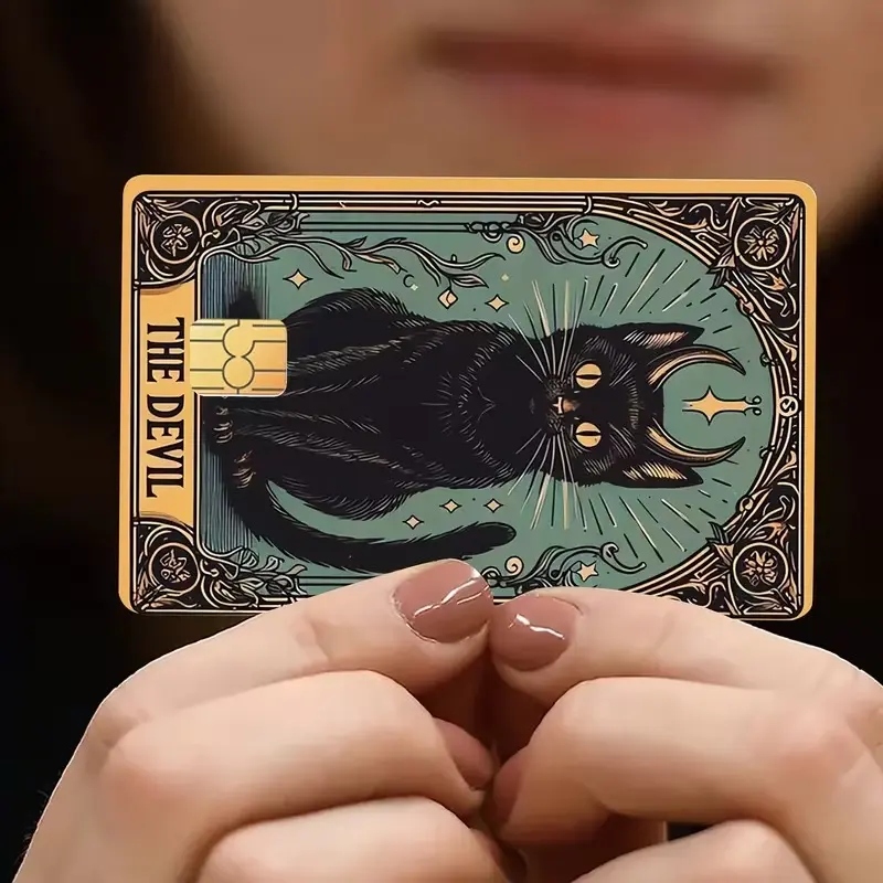 Black Cat Tarot Credit Card Skin Sticker, The Devil Witchy Card Cover, Gothic Occult Debit Card Skin, Vintage Mystical Bank Card Sticker