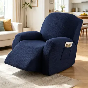 4-Piece Recliner Chair Cover, Stretch Jacquard Sofa Covers, Living Room Recliner Slipcovers, Soft Elastic Furniture Protectors with Storage Pockets