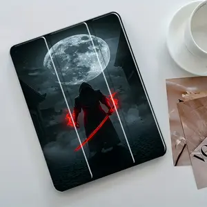 Cool Moon Knight Design Three-Tier Stand iPad Case,Transparent Acrylic Hard Back,Pencil Slot & Charger Port,Fits iPad 7.9/8.3/10.2/10.5/10.9/11/12.9 13 inch,Shock-resistant Full Cover Protective Case Suitable for Offices Schools Homes