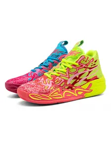 Parent - Child Fluorescent Pink - Green Graffiti Basketball Shoes, Art Sports Style, High - Top Mesh Material, Eye - Catching & Unique, Shock - Absorbing & Ankle - Protecting, Ideal for Parent - Child Basketball Training & Trendy Outfits