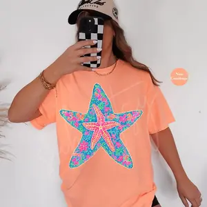 Summer Starfish Comfort Colors® Shirt | Summer Vacation TShirt | Preppy Beach Shirt | Colorful Neon Preppy Coastal Hawaii Summer Shirt Tee