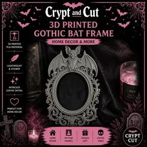 3D Printed Gothic Bat Picture Frame | Spooky Halloween Decor | Vampire Style Oval Frame | Gothic Home Accent