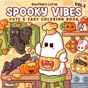 Spooky Vibes: Vol.2 Coloring Book for Adults and Teens Featuring Adorable Creepy Characters with Cozy and Funny Moments for Relaxation
