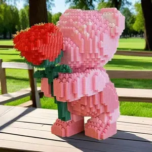 7261 Piece Rose Bear Building Block Set, High Difficulty Creative Building Block Design for Couples and Parents, Perfect Gift for Christmas and Valentine's Day, Building Blocks Model