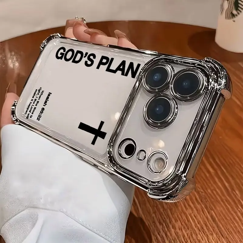 God's Plan Pattern Soft TPU Shockproof Smartphone Casing Cover - Protector with Anti-Slip Design, 4-Strengthened Corners, Drop Protection, 2D Printing - Street Preppy Phone Accessories for iPhone 17 Air/16/15/14/13/12/11 Pro Max/Plus/XS Max