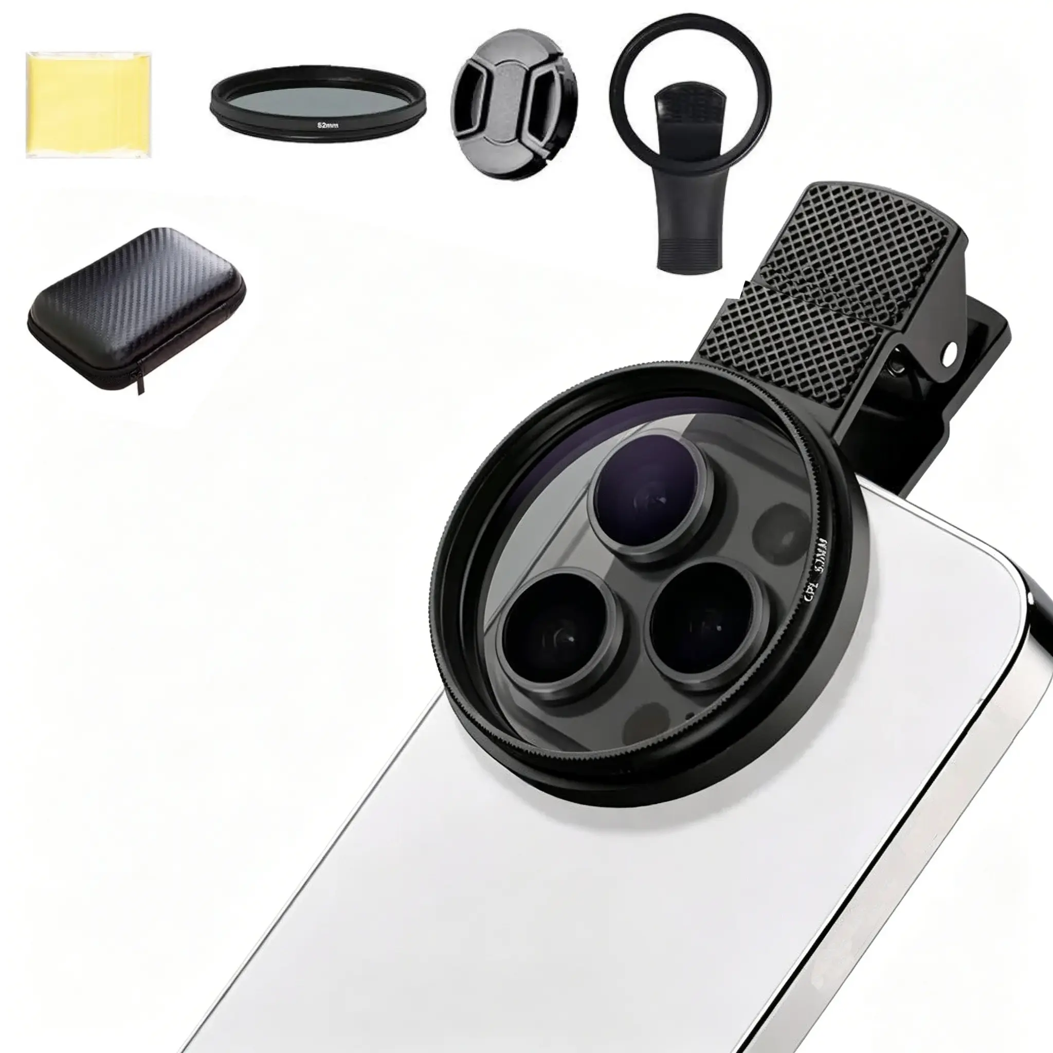 52mm Clip-On Cpl Cellphone Optical Lens Filter Kit, Circular Polarizer with Agc Glass, Mobile Phone Accessory for iPhone and Smartphones, Smartphone Lens Attachment, Camera Phone Accessories