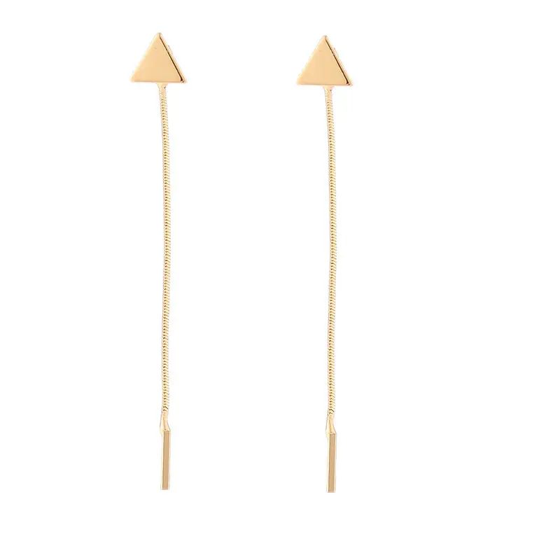 Women's Minimalist Triangle Threader Earrings, Gold Tone 8cm Long Chain Tassel Drop Earrings, Casual Lightweight & Anti-Tarnish