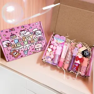 Cute Cartoon Graffiti Makeup Gift Box, 8pcs Lipstick Set, Lip Care Moisturizing Lip Balm, Shimmer Glossy Lip Gloss, Color-Changing Lip Oil, Perfect Birthday Gift, Cosmetic