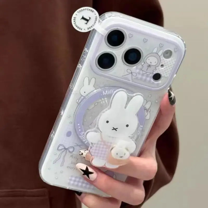 Cute Miffy Rabbit Magnetic Phone Case for Apple iPhone 17 Pro Max 16 Pro 15 Creative Cartoon Protective Cover with Dual Layer Protection Ultra Thin Magnetic iPhone Case anti-fall phone case Vintage Pink Christmas Phone Case magnetic magsafe snap case pink