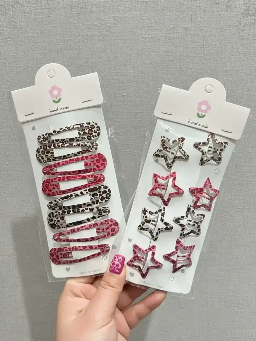 Leopard Print Star & Water Drop Shaped Hair Clips Metal, Punk Style Fashion Hair Accessories for Women, Trendy All-match & Exquisite Hair Clip for Daily & Party Wear, Hair Clip Set, Hair Decor