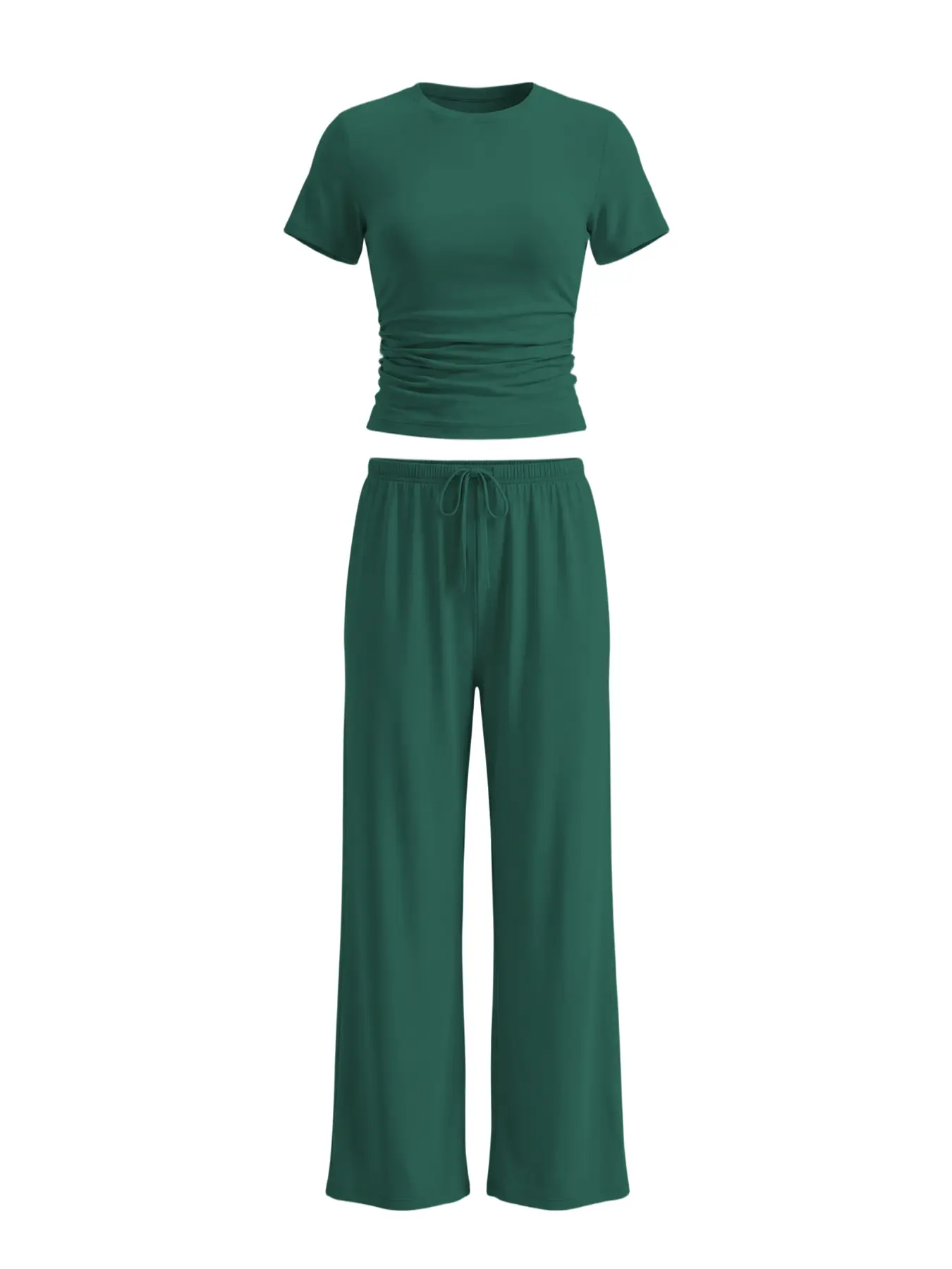 Women's 2 Piece Athleisure Set | Short Sleeve Crewneck T-Shirt & Wide Leg Sweatpants | Soft Stretchy Casual Tracksuit