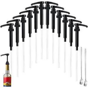 12 Pcs Black Coffee Syrup Pumps, Compatible with 25.4 Oz/750ml Bottles, Great for Home & Coffee Bar Drinking Mixes, Tea, Beverage, Cocktails, Plus Spoons