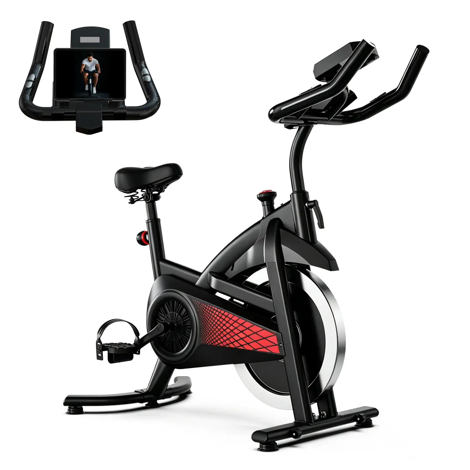 [New arrived] Exercise Bike 18LBS Flywheel ,Spinning bike 300 LBS Maximum load capacity,Stationary bike Cycle Adjustable Brake Button; Adjustable Handlebar Height; Adjustable Seat Height.