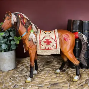 Ebros Spirit Horse with Painted Tapestry Saddle Hand Crafted Statue 9.5" Long