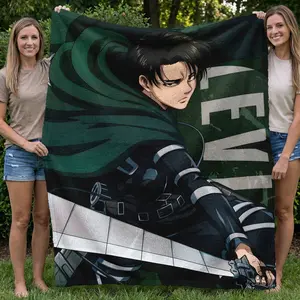 1pc Attack on Titan Eren Yeager Flannel Blanket, Sofa Bedroom Decor, Anime Themed Design, Air Conditioning Blanket, Anime Fan Gift, Exclusive Anime Lover Present