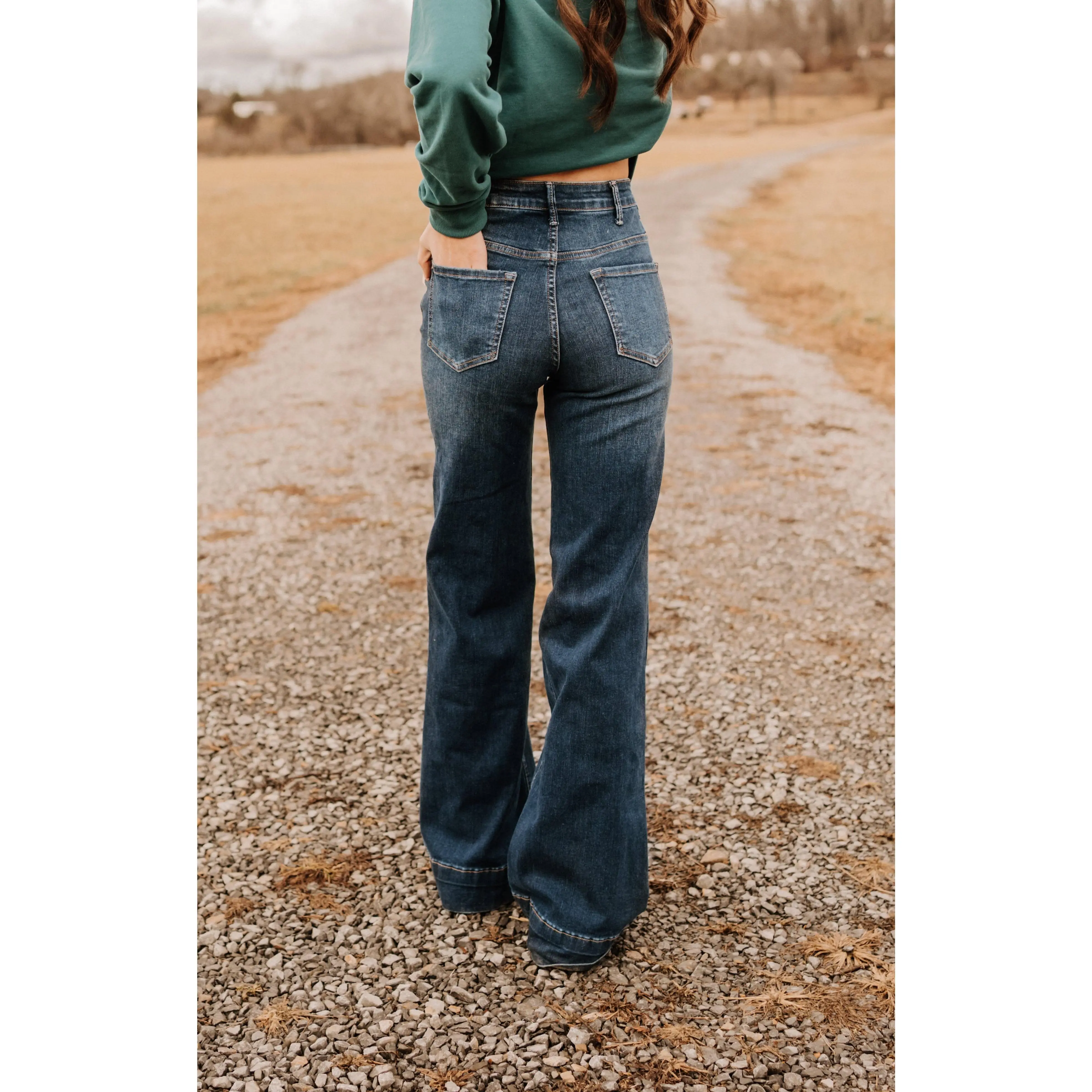 Stetson Wynonna Women's High-Rise Wide-Leg Trouser Jeans - Dark Wash, Extra Long Lengths, Women's Clothes Bottoms, Denim, Pants, Jeans For Women, Blue Washed Jeans