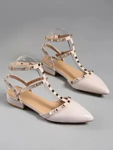 Women's Heels with Rivets, Fashion Pointed Toe-on Shoes, Rubber Sole, All Seasons, New Style Thin Heel, Elegant Party Shoes