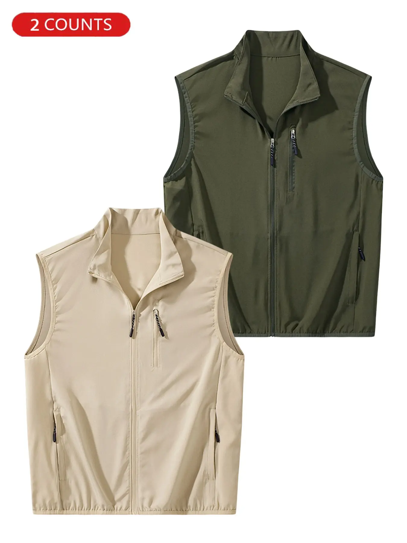 2-Pack Men's Lightweight Outdoor Vest, Waistcoats, Plain Waistcoat, Quick-Dry Sleeveless Jacket with Zip Pockets, Casual Travel & Hiking Vest, Summer Clothes, All-Season Loose Fit, Menswear