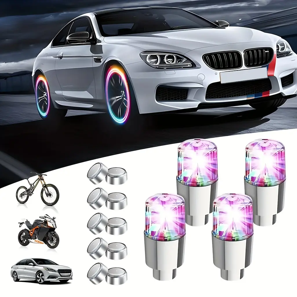 Battery-Powered Spinner Wheel Lights - 4pcs for Cars & Bikes - Easy Installation, Durable PVC, Perfect for Outdoor Use