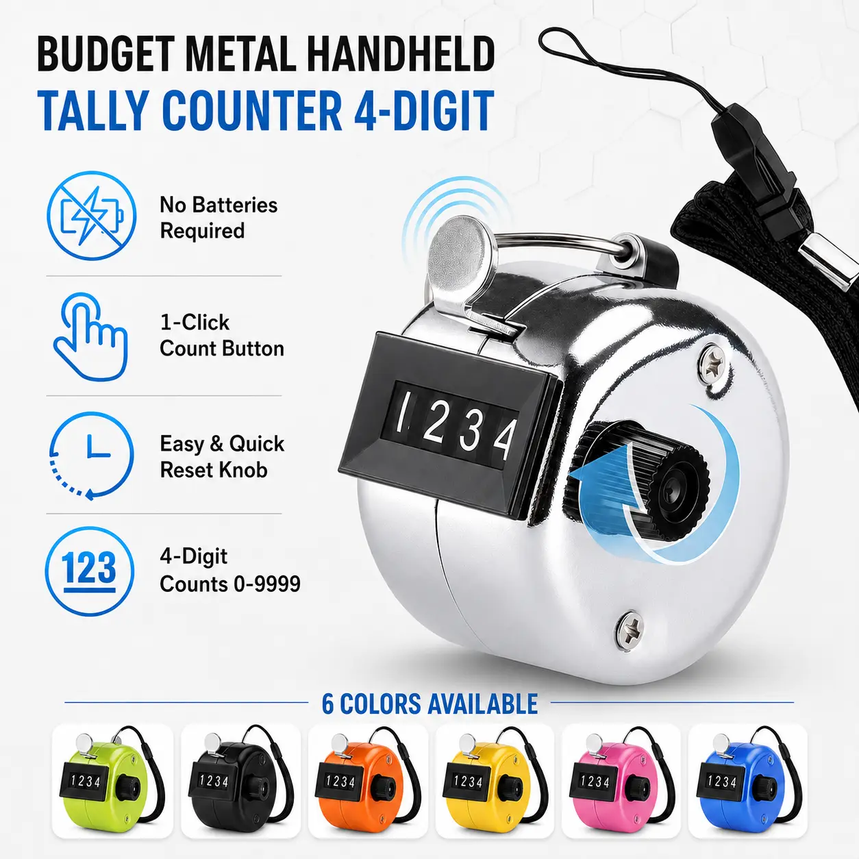 KTRIO Handheld Tally Counter 6-Color Pack, Durable ABS Plastic 4-Digit Mechanical Clicker with Finger Ring for People Counting, Knitting & Golf Gadgets Golf Gift Accessory Golf Gear Golf Equipment Golf Training Tool