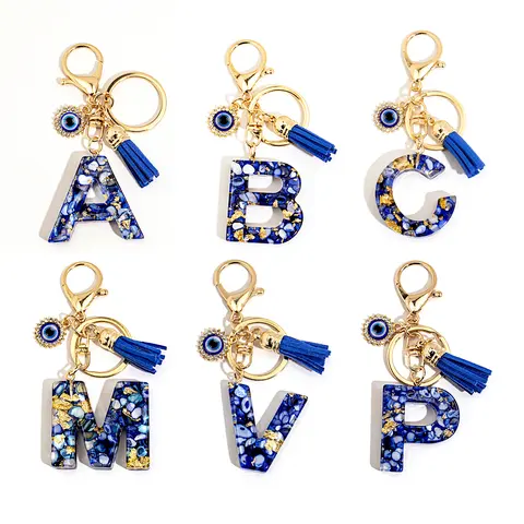 Women's Bohemian Aesthetic Initial Keychain - Personalized A-Z Initial Charm, Royal Blue Tassel, Lucky Chain, Custom G-X Letter Bag Accessories for Purses