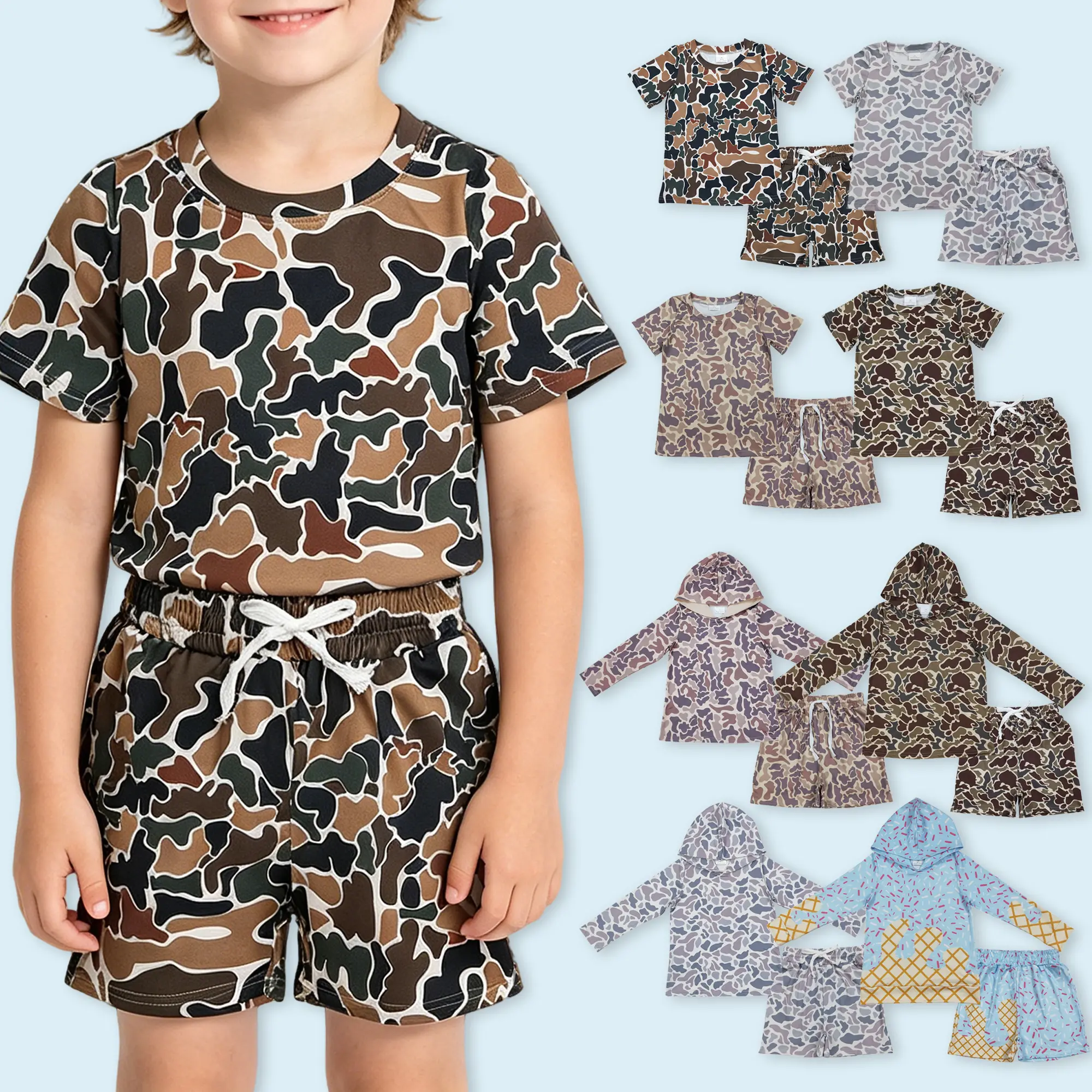 Kids boy camouflage summer hoodie outfit