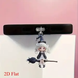 Halloween Cute Witch Broom Design Acrylic Decoration Phone Charm for iPhone Type-C Android Phones Tablets iPad AirPods Charging Port Cover Phone Accessories