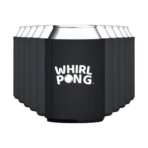 Whirl Pong Can Cooler Sleeves – Black Collapsible, Insulated Foam Drink Holders for 12oz/16oz Cans
