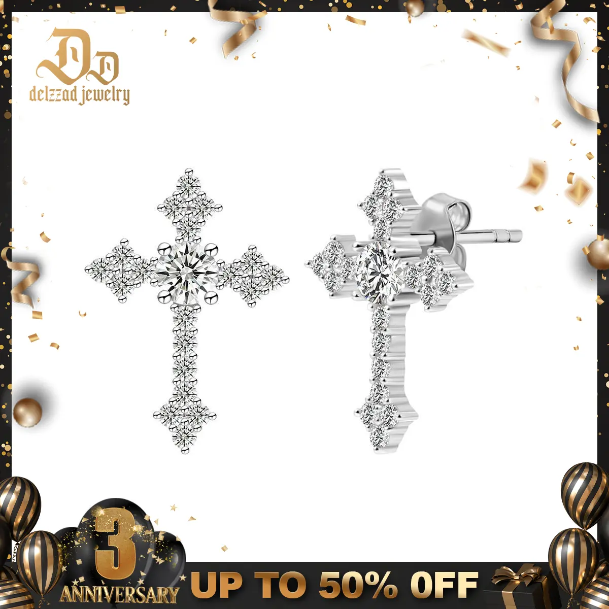 Delzzad S925 Cross Prong Stud Earrings Lab-Created Moissanite Stud Earring Moissanite Jewelry Perfect Birthday Mother’s Day Christmas Gift for Men Women Wedding Set