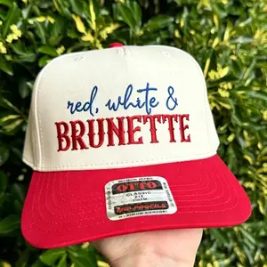 Red White & Brunette Trucker Hat – Funny 4th of July Baseball Cap for Women, Country Girl Summer Snapback, Patriotic USA Hat summerwins