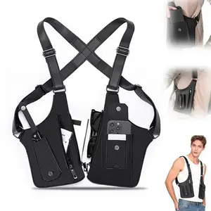 Double Shoulder Armpit Bag with Ergonomic Design & Adjustable Fit Water-Resistant PU Leather Multi-Pocket Tactical Shoulder Bag for Hiking & Outdoor Activities