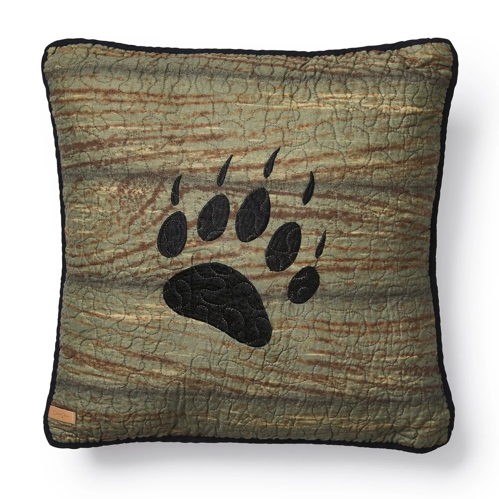 American Heritage Textiles 75416 Quilted Rustic Cotton Pre-Washed Oakland Cp Bear Decorative Pillow, 18"x18", Gold-Tan-Black, for Room Decor