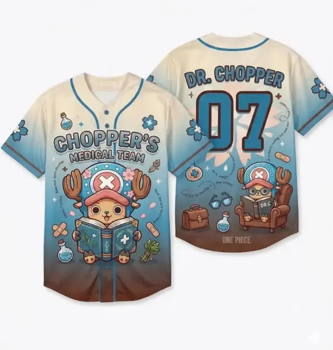 Vintage Chopper Doctor Baseball Jersey, Full Print Anime Button Down Shirt for Men Women, Retro Manga Baseball Jersey, Perfect Gift for Anime Fans