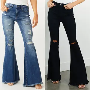 Women Mid Rise Distressed Ripped Flare Jeans Stretchy Slim Fit Frayed Hem Vintage Retro Multiple Colors Fall Winter Casual Streetwear Y2K Viral Trend TikTok Made Me Buy It,summerwins