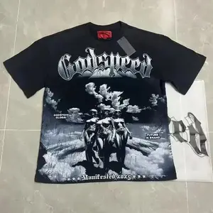Godspeed Shirt Designer Men's Tshirt High quality Casual Fashion Street Hip Hop Skull Print Vintage Wash Water T shirts ""
