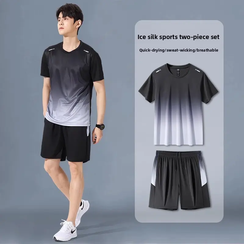 Men's Sports Suit Quick-Dry Ice Silk T-Shirt Short Sleeve Shorts Running Summer Training Fitness Clothing Badminton Suit sweatpants athletic activewear tracksuits gym