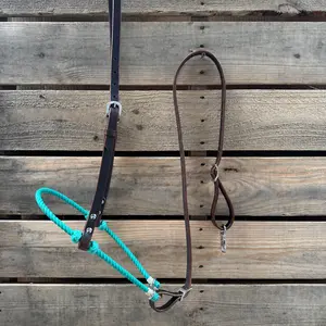 Seafoam Single Rope Noseband Lariat with Leather Hanger #HAN105 Hardware Saddle Adjustable Tie Down