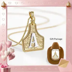 Western Jewelry Handmade CowTag Initial Necklace Two-Toned Gold Silver Pendant Adjustable 20 Inch Chain Gift for Men Women Valentine's Day Gifts Western CowTag Initial Necklace, Handmade Two-Tone Gold & Silver Pendant