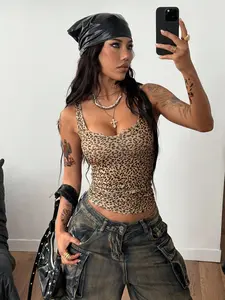 American Style Leopard Print Halter Top for Women, Summer New Slim Fit Sexy Short Sleeve Innerwear Outerwear, Trendy Casual Fashionable Fashion Crop Top