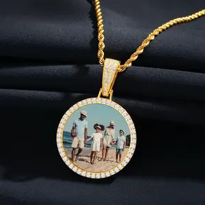 Unisex Picture Pendant, Exclusive customization Personalized Photo Necklace, 14k Gold Plated 3mm Rope Chain with 18-24 Inches, Memory Gift